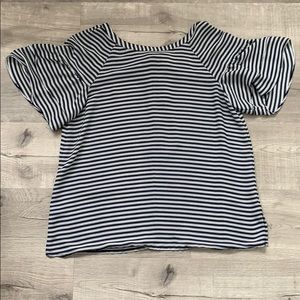 LOFT Stripped Ruffle Sleeve Blouse
